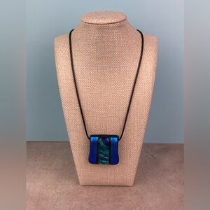 Artisan Dichroic Glass Pendant Necklace – Signed “Paula Kauai”